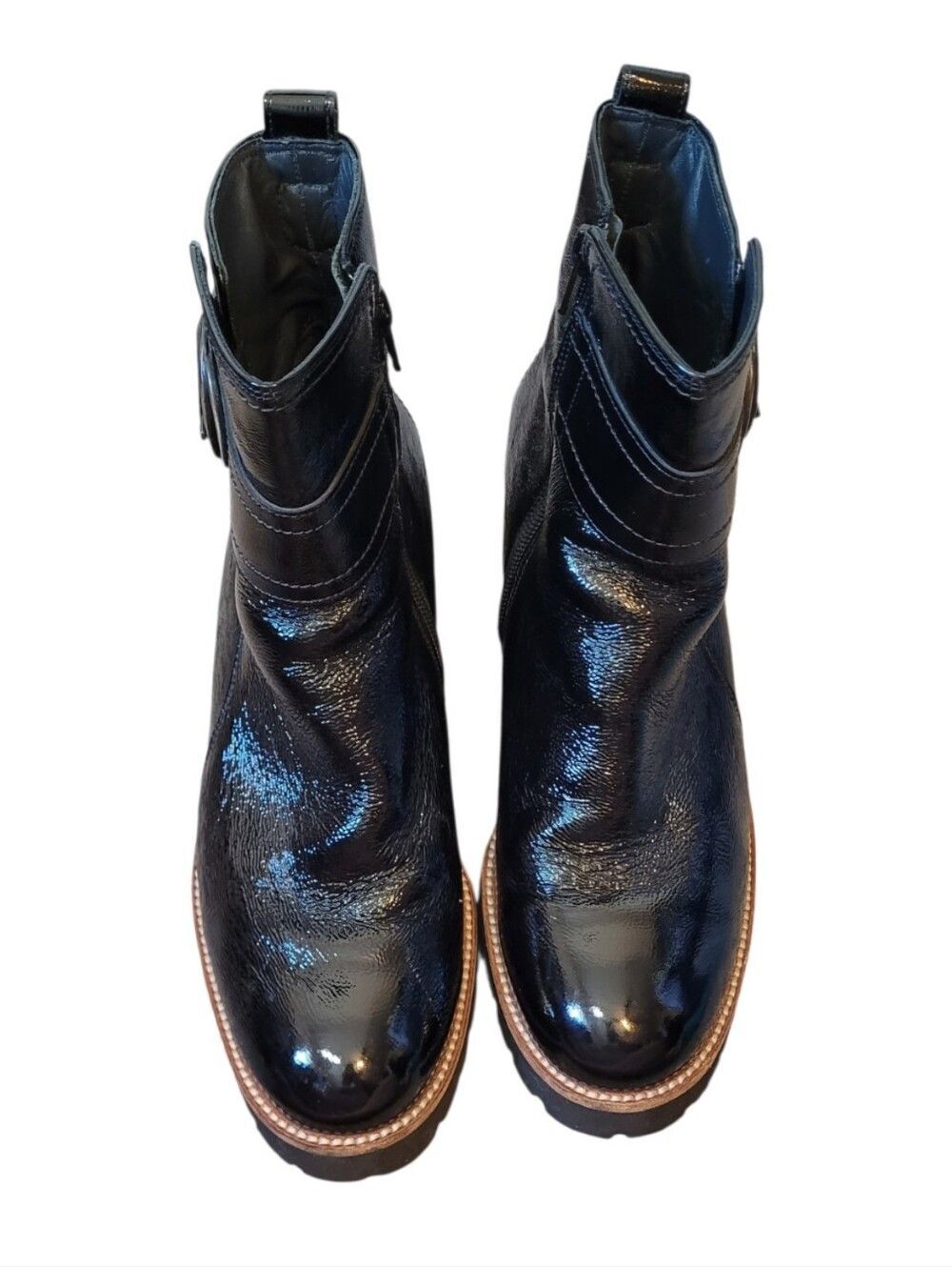 Paul Green Black Patent Leather Ankle Boots with Buckle Size 7/ US 9.5 - Picture 2 of 5